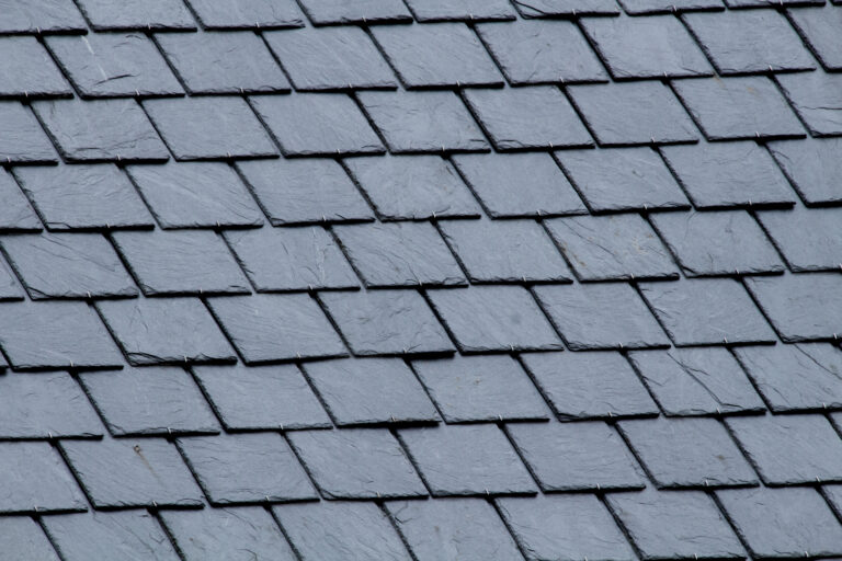 New slate roof, slate texture, perfect shape. Slating roof. Grey colors.